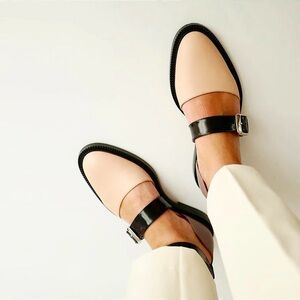 INCH2 Leather Mary Jane Shoes Beige Black EU 38 US 7.5-8